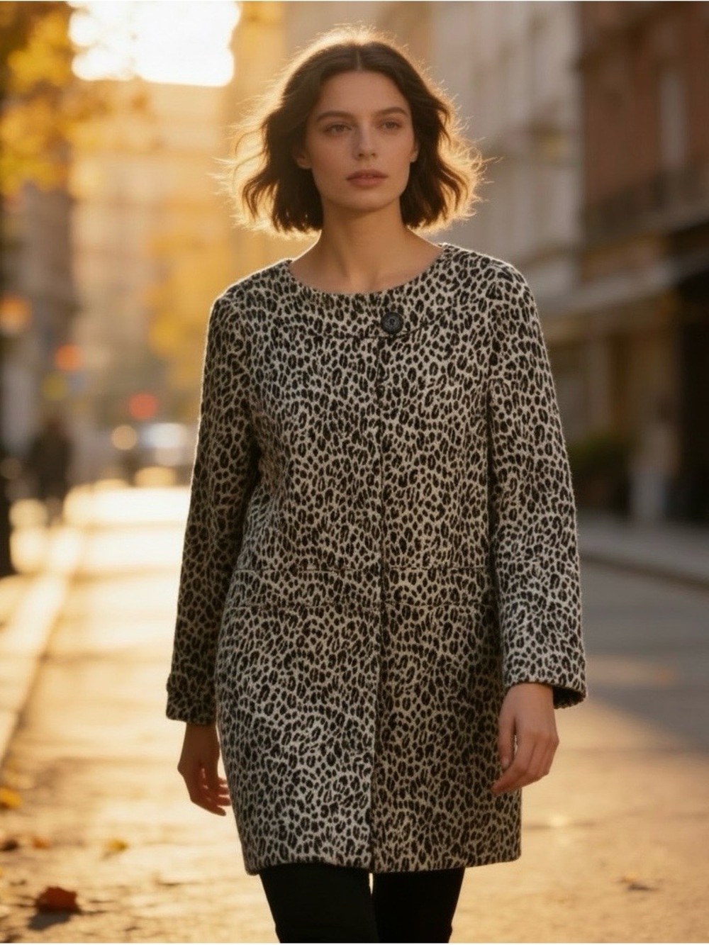 Vintage Newport News Leopard Print Straight Coat Jacket Size 6 Fully Lined